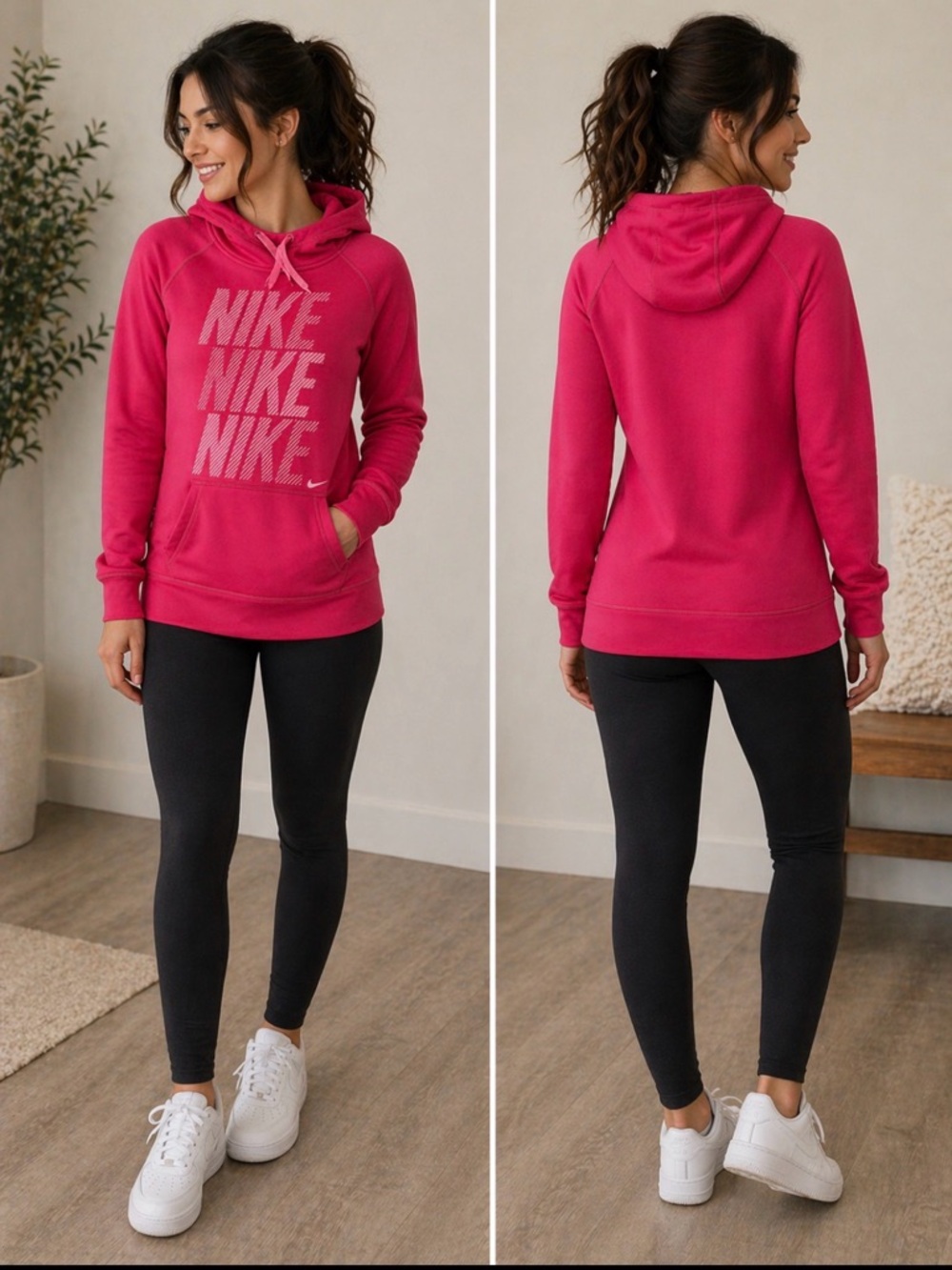 Nike Women's Hot Pink Pullover Hoodie with Repeat Logo Xs